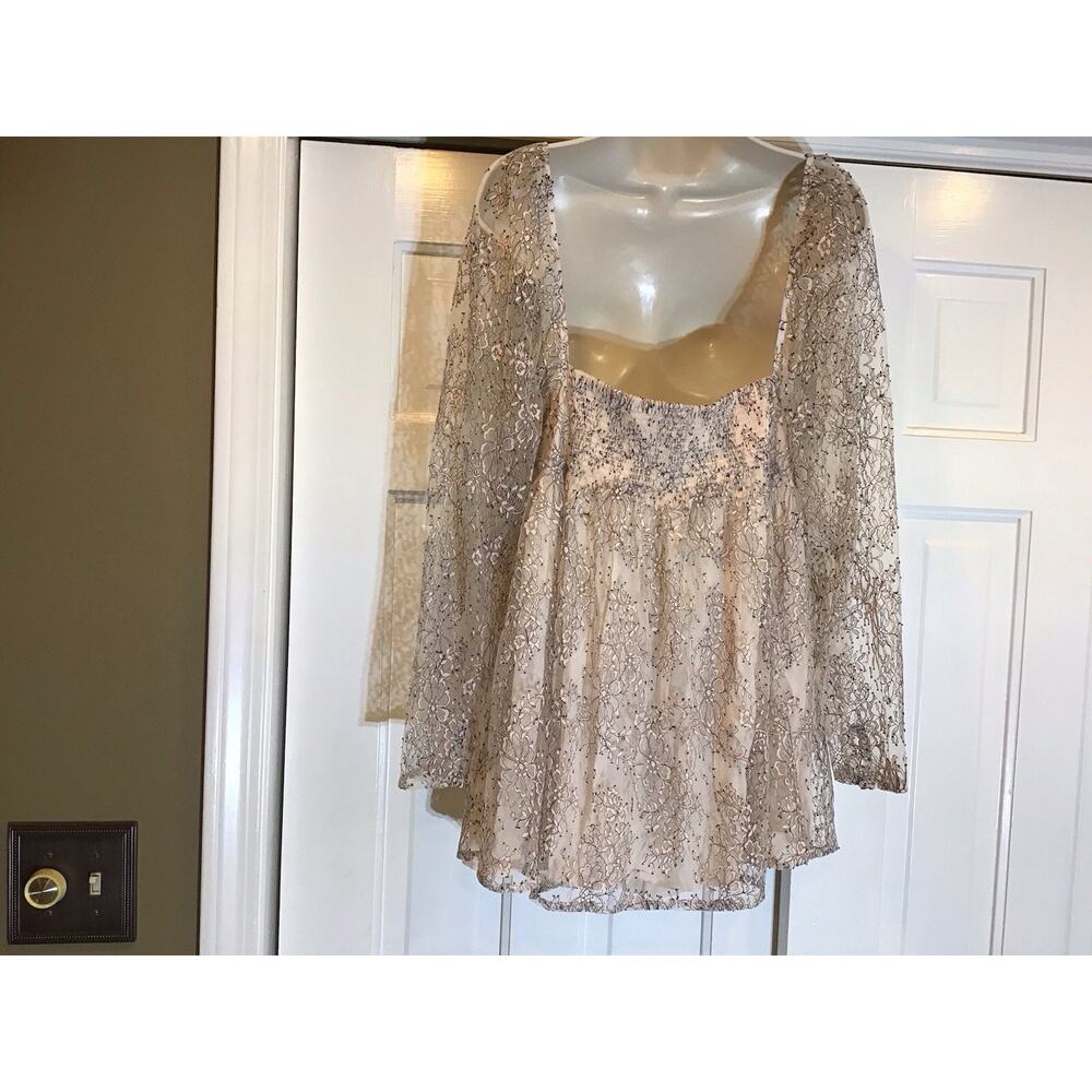 Free People Heavenly Lace Babydoll Tunic Mini Dress SzL Ethereal Dainty Coquette - Picture 5 of 12